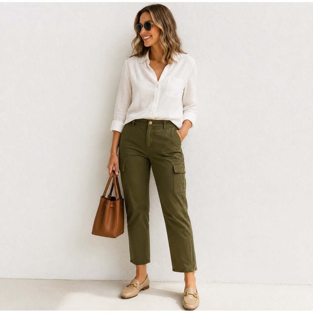 Kate Spade New York Havana Olive Green Cargo Pants Ankle Zip Utility Size 6